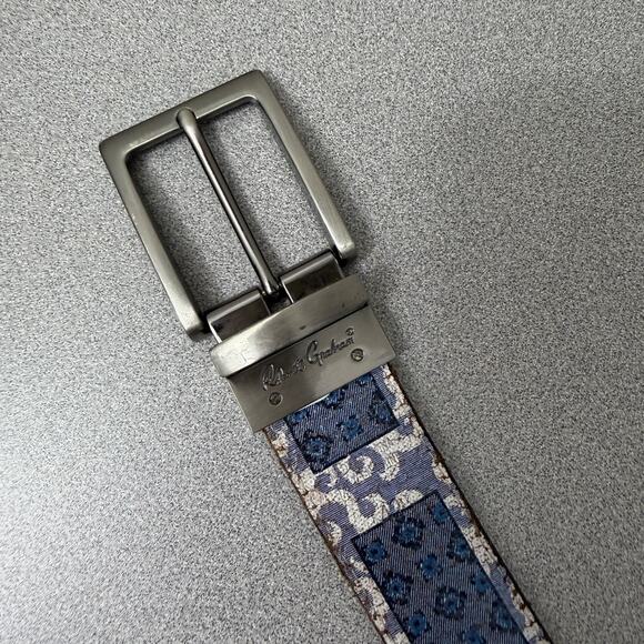 Robert Graham Reversible Leather Belt Mens Blue Art Brown Silver Buckle 41-45in - Picture 2 of 11